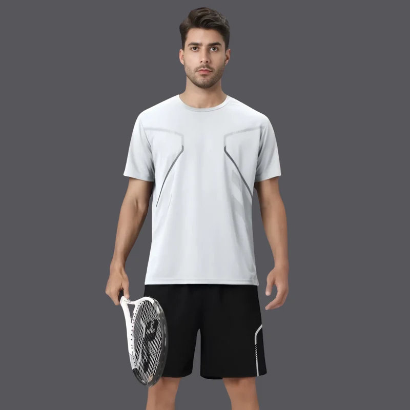 Træningssæt til mænd, åndbart T-shirt og fleksible shorts