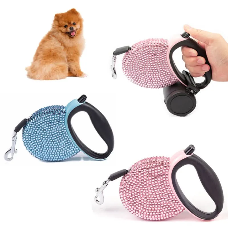 Luksus tilbagetrækningssnor med strass til små hunde og katte