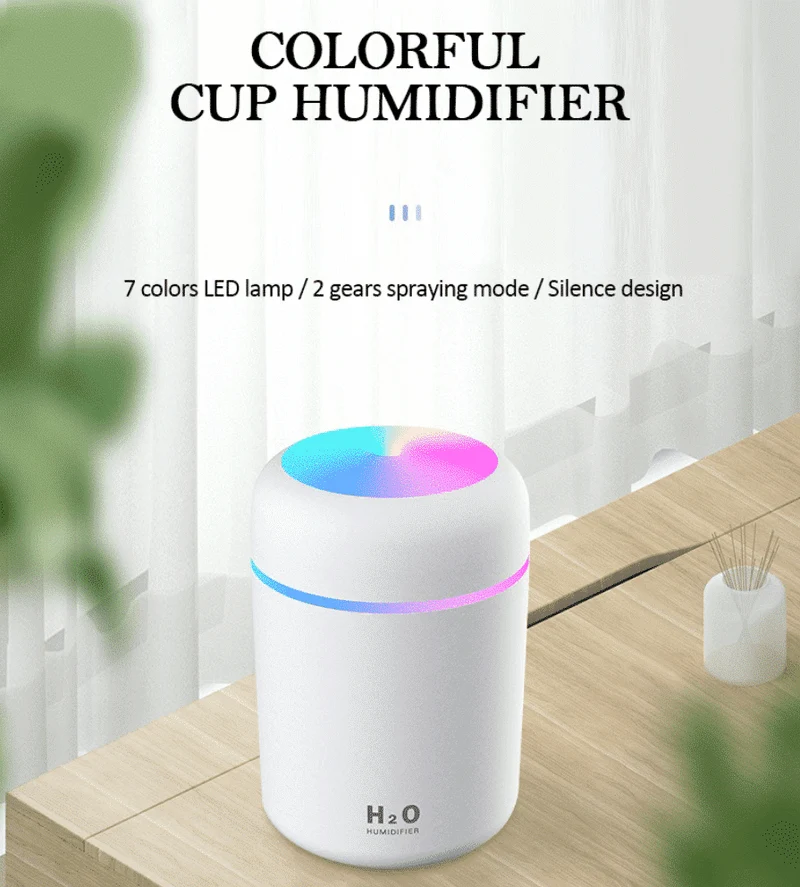 H2O luftfuktare / humidifier med LED-ljus (finns i flera färger)