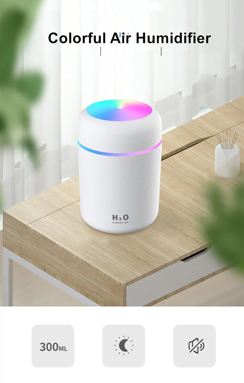 H2O luftfuktare / humidifier med LED-ljus (finns i flera färger)