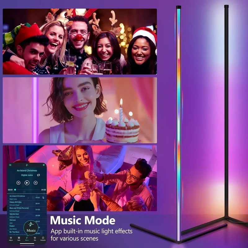 Smart RGB Gulvlampe med Musik-Synkronisering – LED Stemningslys med 16 Mio. Farver, App & Fjernbetjening