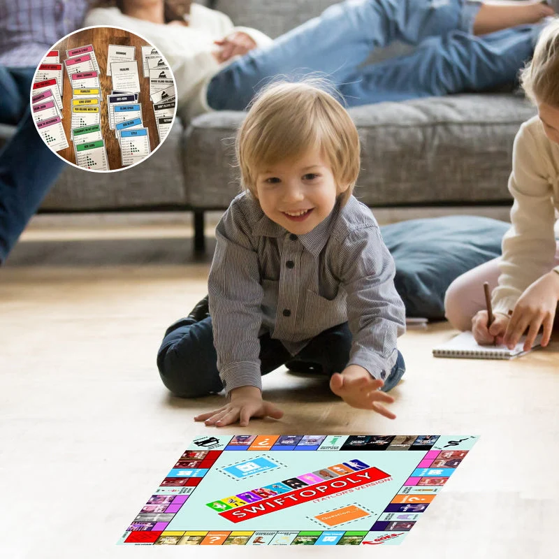 Musikbaseret brætspil med sangkort og Monopoly penge til spilleaftener