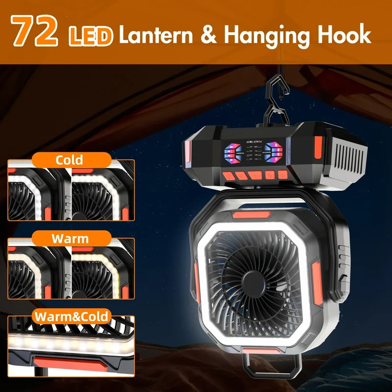 Genopladelig campingvifte med 40000mAh batteri og LED-lampe – F22