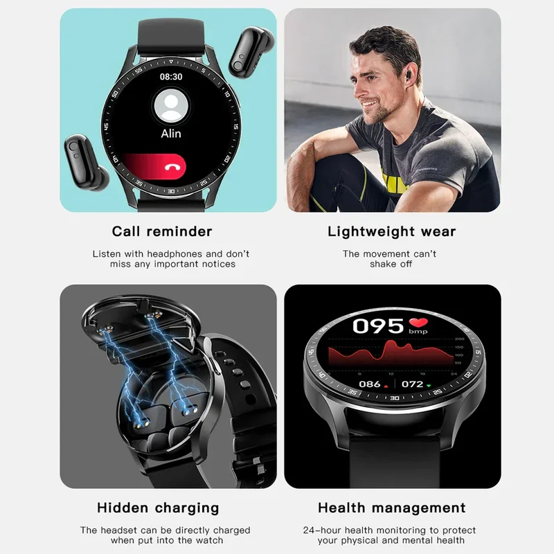 To-en-i-én Smartwatch med Bluetooth-høretelefoner