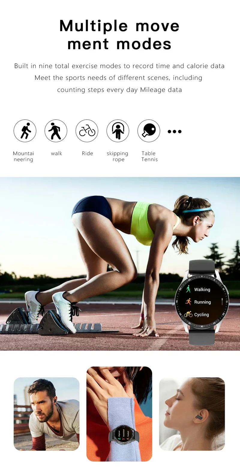 To-en-i-én Smartwatch med Bluetooth-høretelefoner