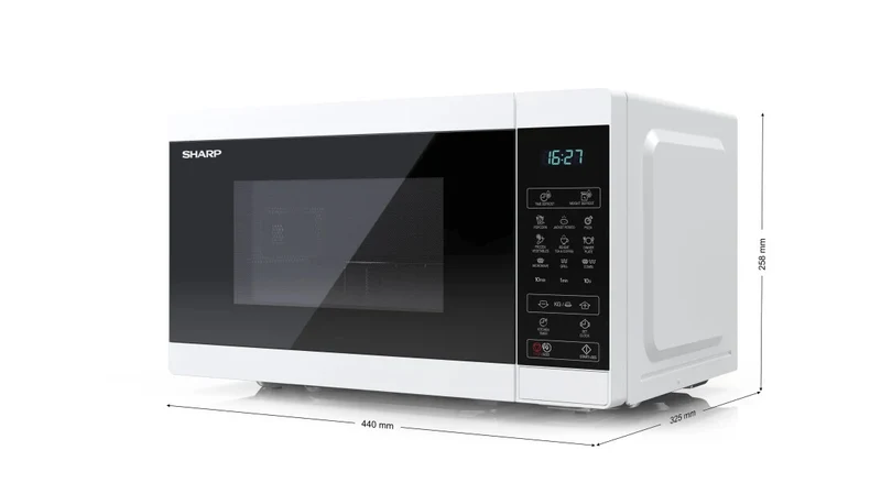 Sharp YC-MG02E-W mikrovågsugn Blå, Vit Bänkdiskmaskin 20 l 800 W
