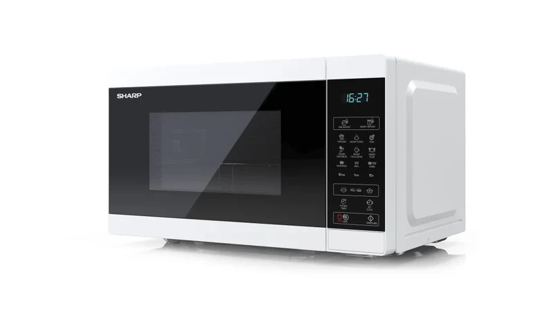 Sharp YC-MG02E-W mikrovågsugn Blå, Vit Bänkdiskmaskin 20 l 800 W