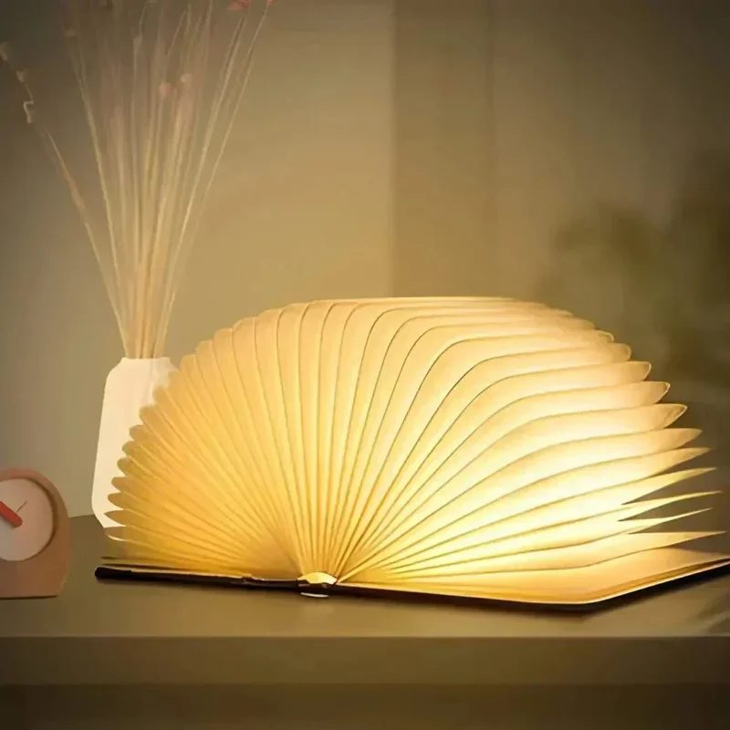 Foldable Table Lamp, Wooden, LED Reading Light