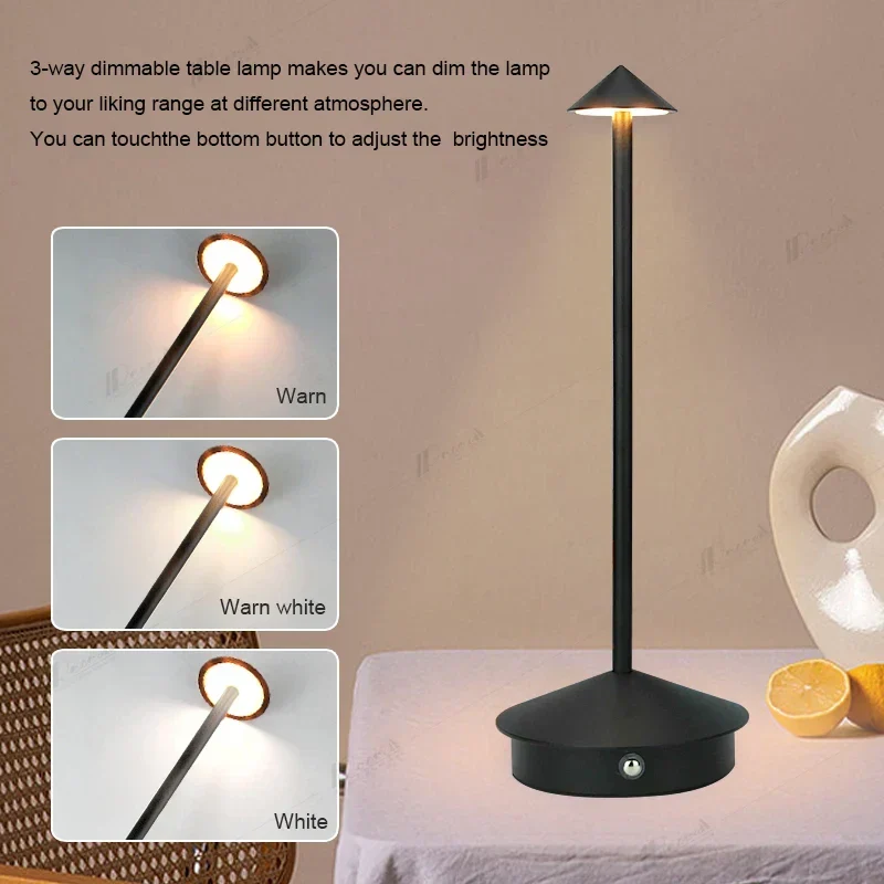 Trådløs LED Bordlampe – Genopladelig, Dæmpbar, Vandtæt, Multifunktionel