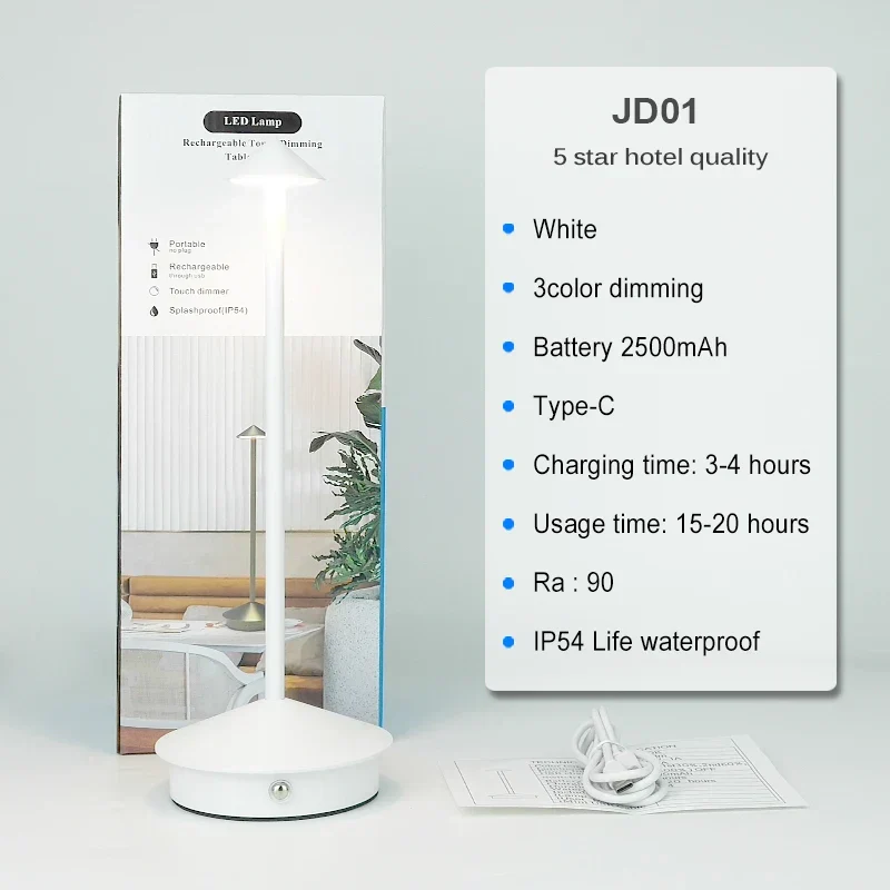 Trådløs LED Bordlampe – Genopladelig, Dæmpbar, Vandtæt, Multifunktionel