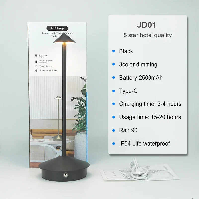 Trådløs LED Bordlampe – Genopladelig, Dæmpbar, Vandtæt, Multifunktionel