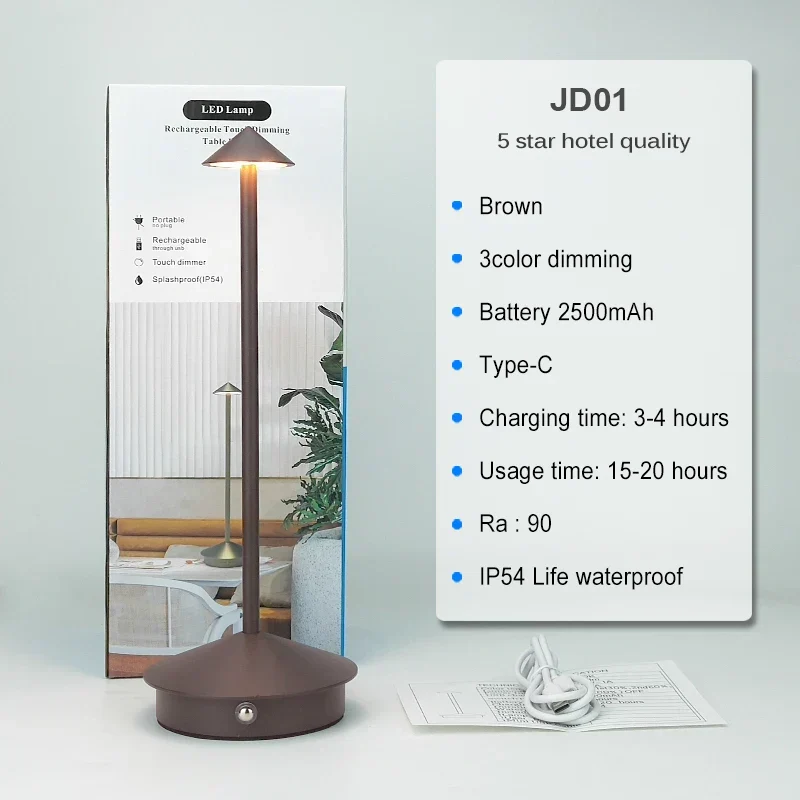 Trådløs LED Bordlampe – Genopladelig, Dæmpbar, Vandtæt, Multifunktionel