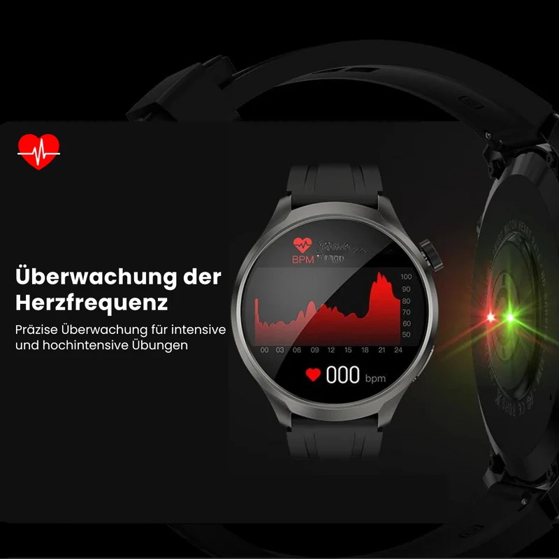 Sundhedssmartwatch med læderrem - VitalSense Pro X (2025)