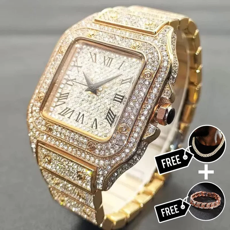 Santos Ur med Diamantbelægning – Elegant Luksus Armbåndsur