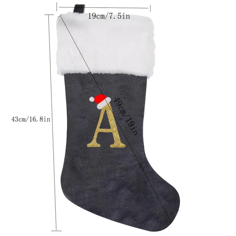 Grå Samt Julestrømper med Monogram Bogstav – Dekoration