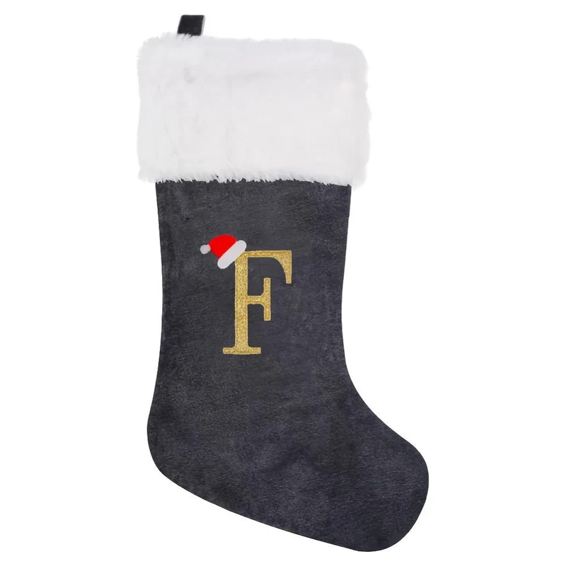 Grå Samt Julestrømper med Monogram Bogstav – Dekoration