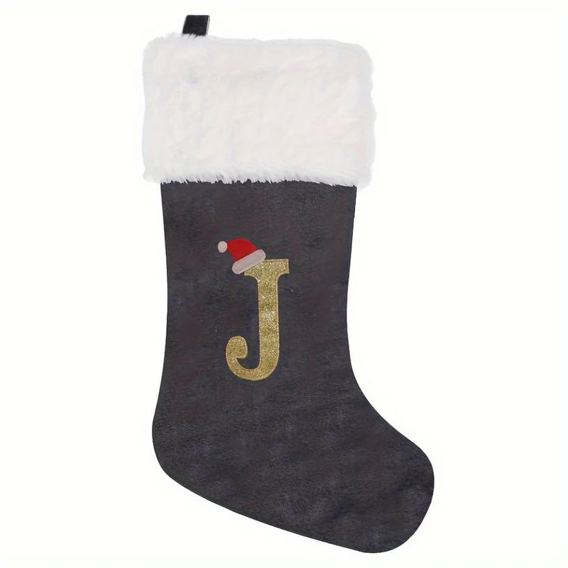 Grå Samt Julestrømper med Monogram Bogstav – Dekoration