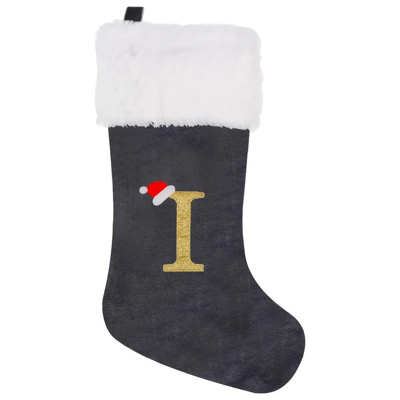 Grå Samt Julestrømper med Monogram Bogstav – Dekoration