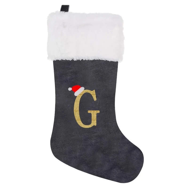 Grå Samt Julestrømper med Monogram Bogstav – Dekoration