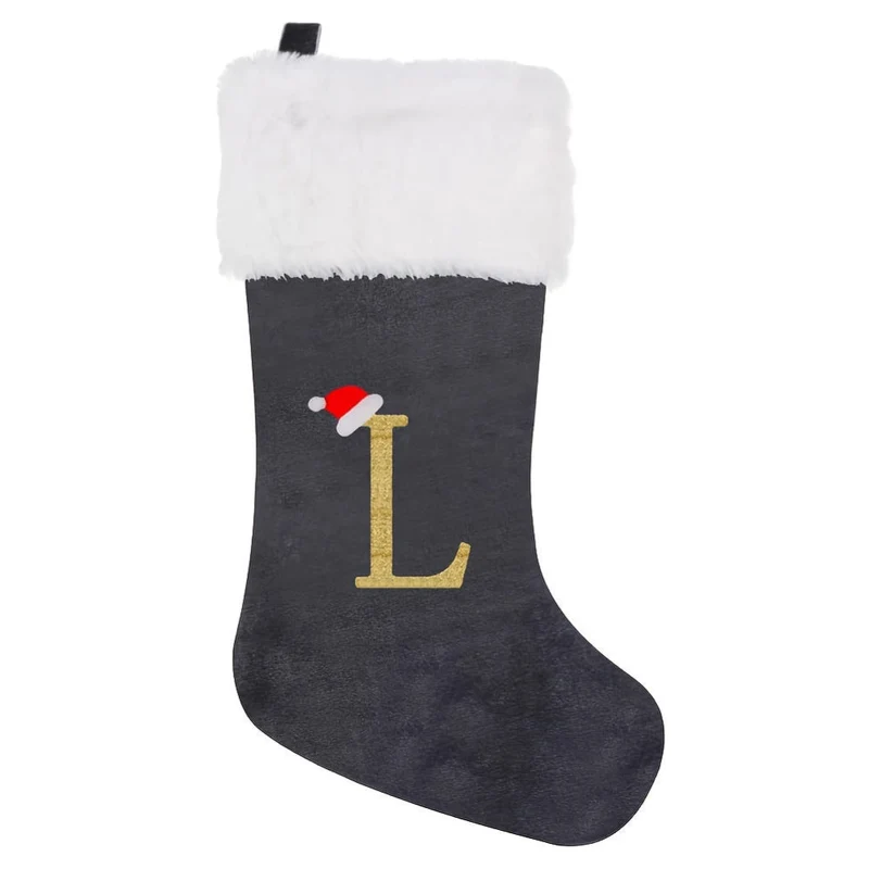 Grå Samt Julestrømper med Monogram Bogstav – Dekoration