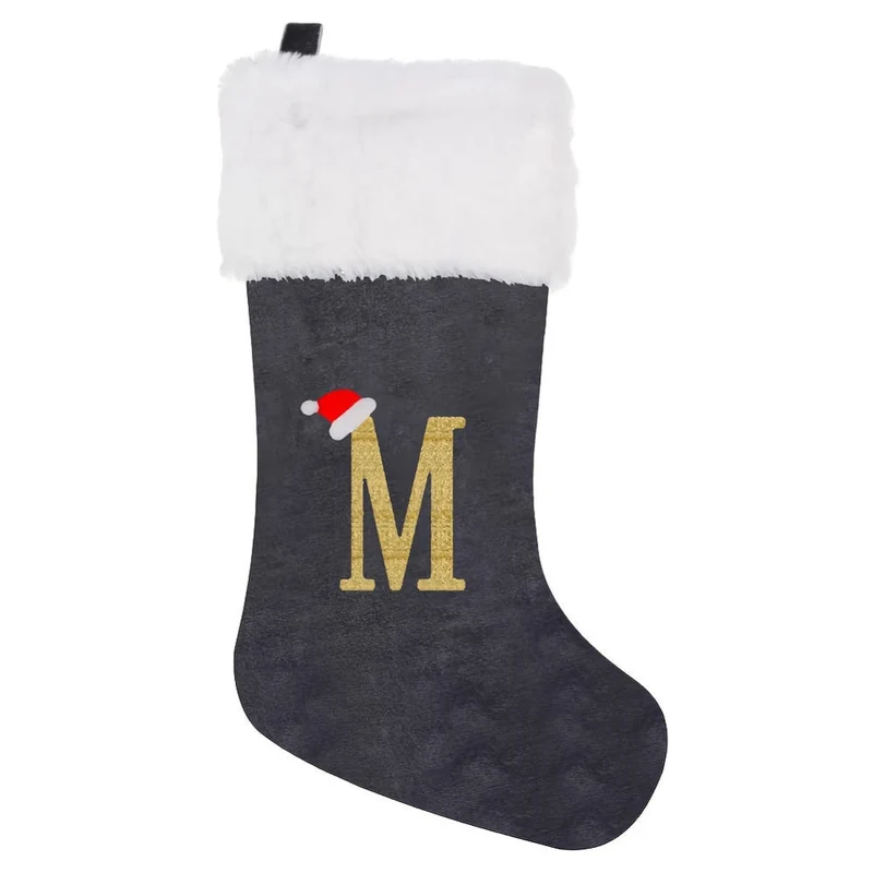 Grå Samt Julestrømper med Monogram Bogstav – Dekoration