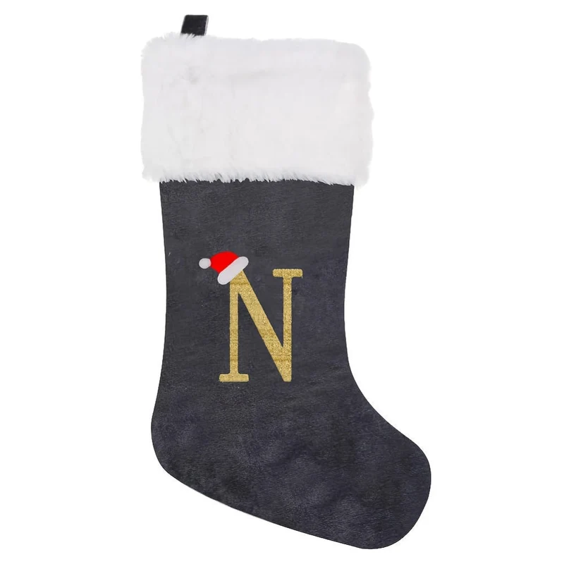 Grå Samt Julestrømper med Monogram Bogstav – Dekoration