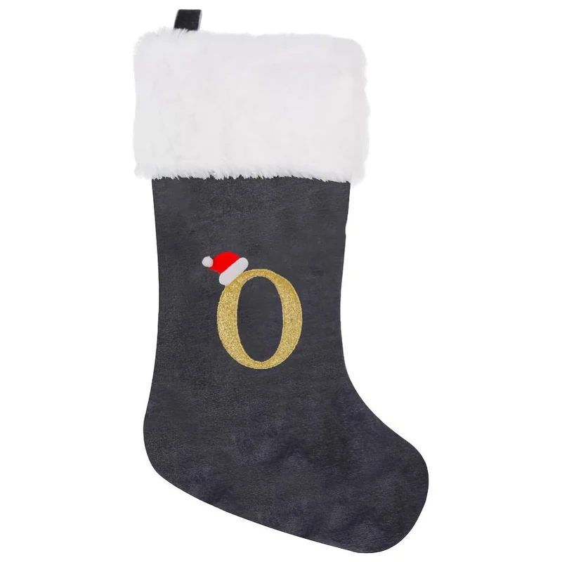 Grå Samt Julestrømper med Monogram Bogstav – Dekoration