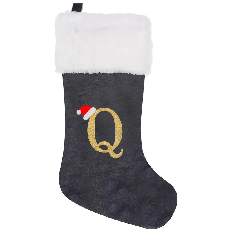 Grå Samt Julestrømper med Monogram Bogstav – Dekoration