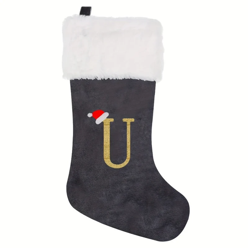 Grå Samt Julestrømper med Monogram Bogstav – Dekoration