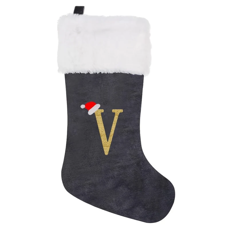 Grå Samt Julestrømper med Monogram Bogstav – Dekoration