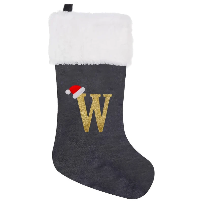 Grå Samt Julestrømper med Monogram Bogstav – Dekoration