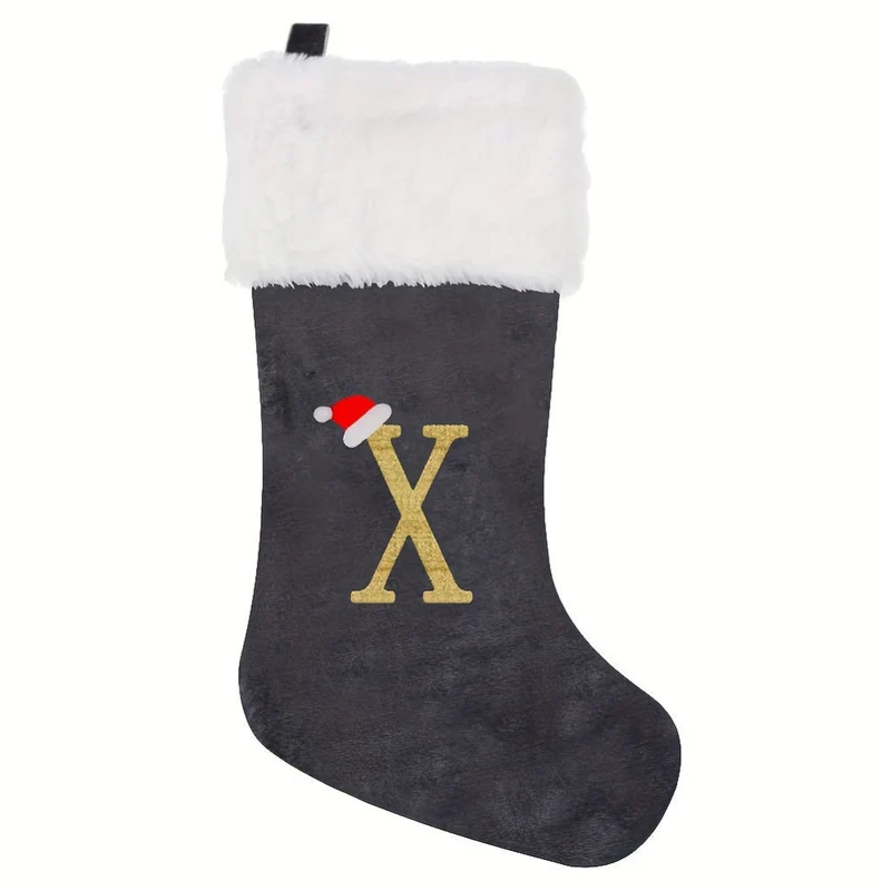 Grå Samt Julestrømper med Monogram Bogstav – Dekoration