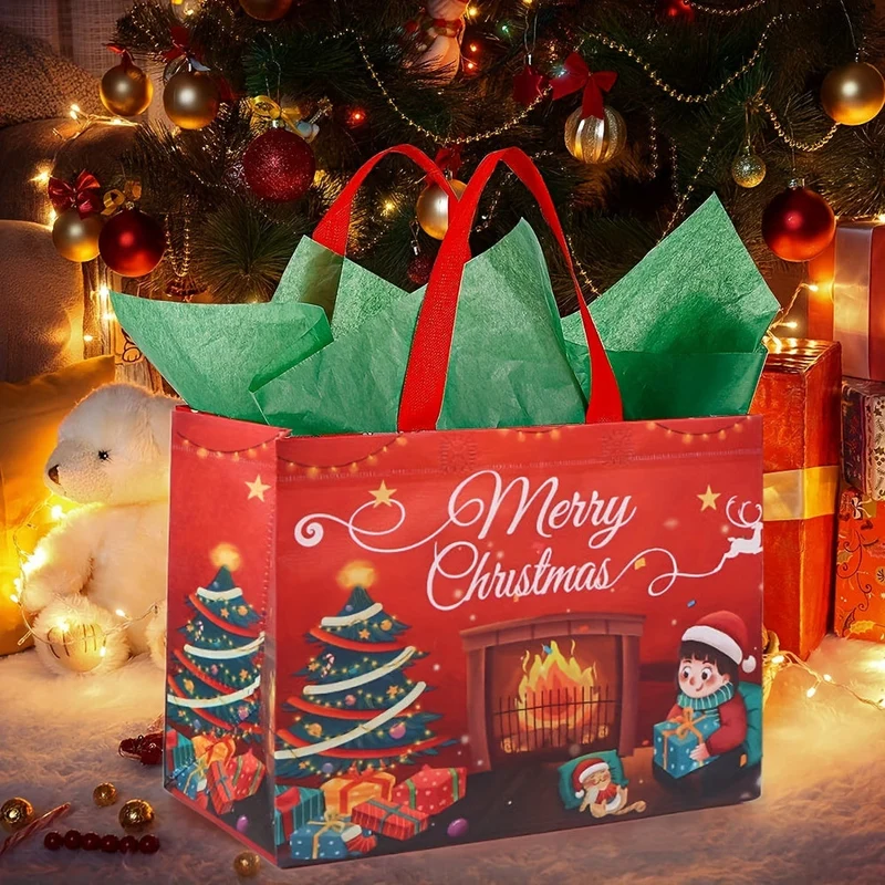 Genanvendelige juleposer, store tote til gaver