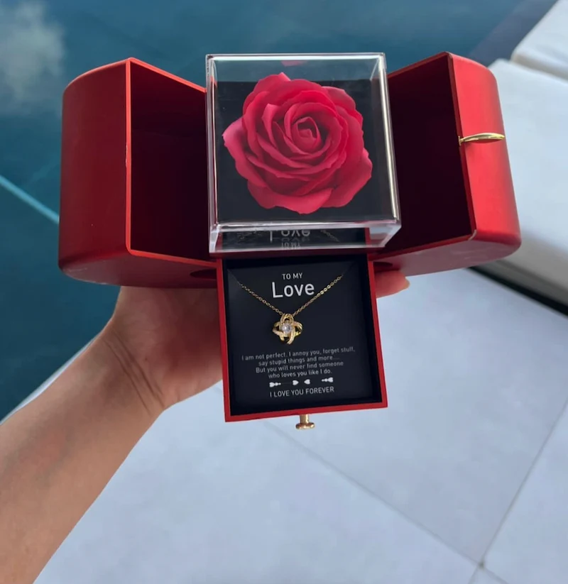 White Gold Halskæde med Ægte Rose - Til Min Kærlighed