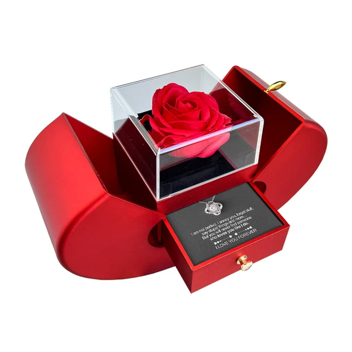 White Gold Halskæde med Ægte Rose - Til Min Kærlighed