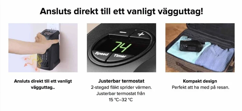 Fläktvärmare (400W) till uttag - Praktisk värmare