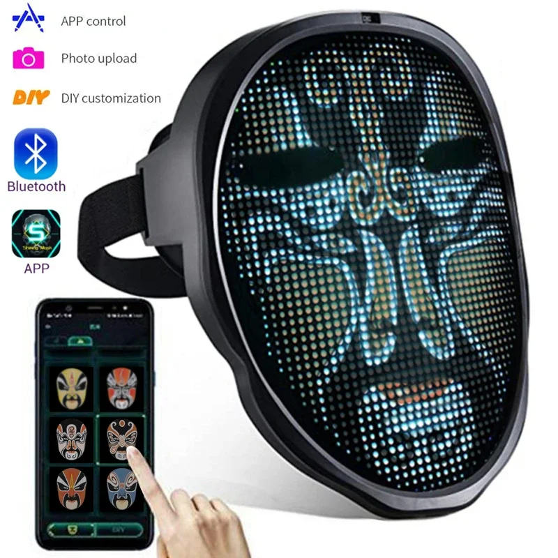 Bluetooth APP Halloween Maske mit Smart LED, personaliserbar und wiederaufladbar