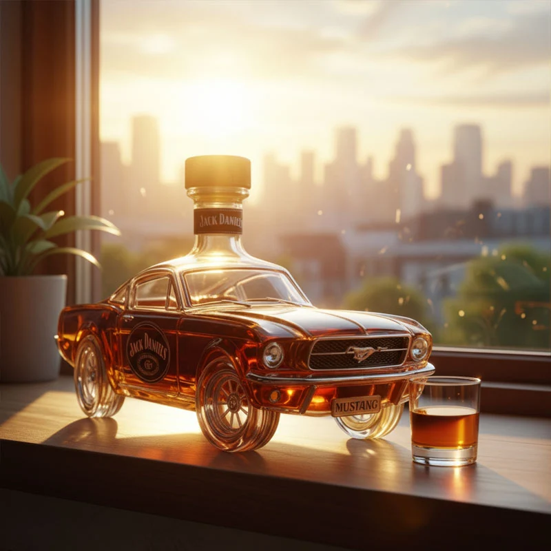 Whisky Dekanter | Håndlavet Glas med 3D Mustang Design