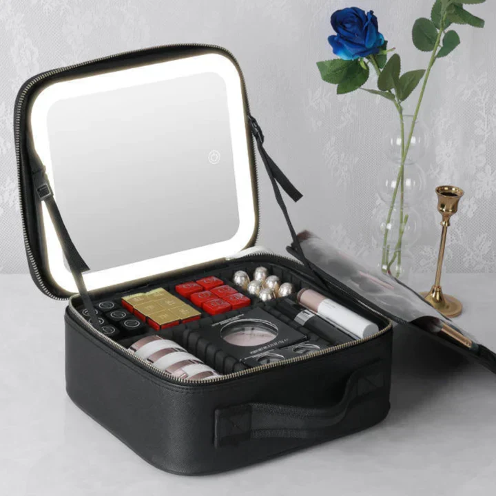 LED Smykkeskrin med Justerbart Spejl - Bærbar Makeup Organizer
