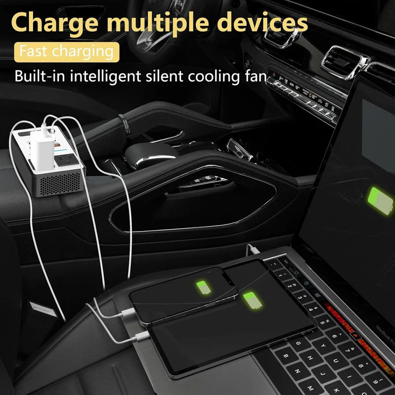 Bil Inverter 200W – DC 12V til 220V AC med USB-C og Hurtigopladning