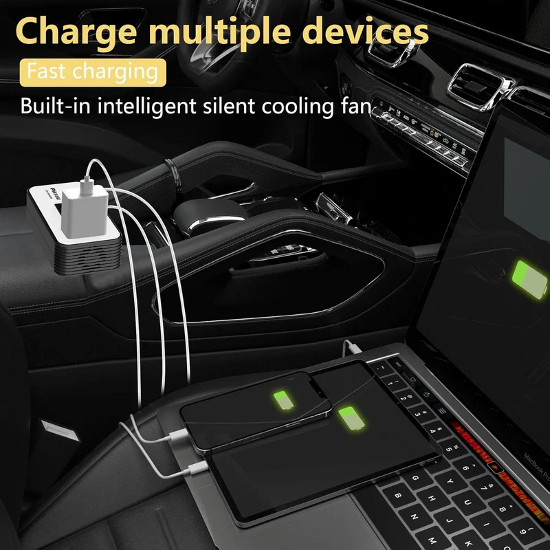 Bil Inverter 200W – DC 12V til 220V AC med USB-C og Hurtigopladning