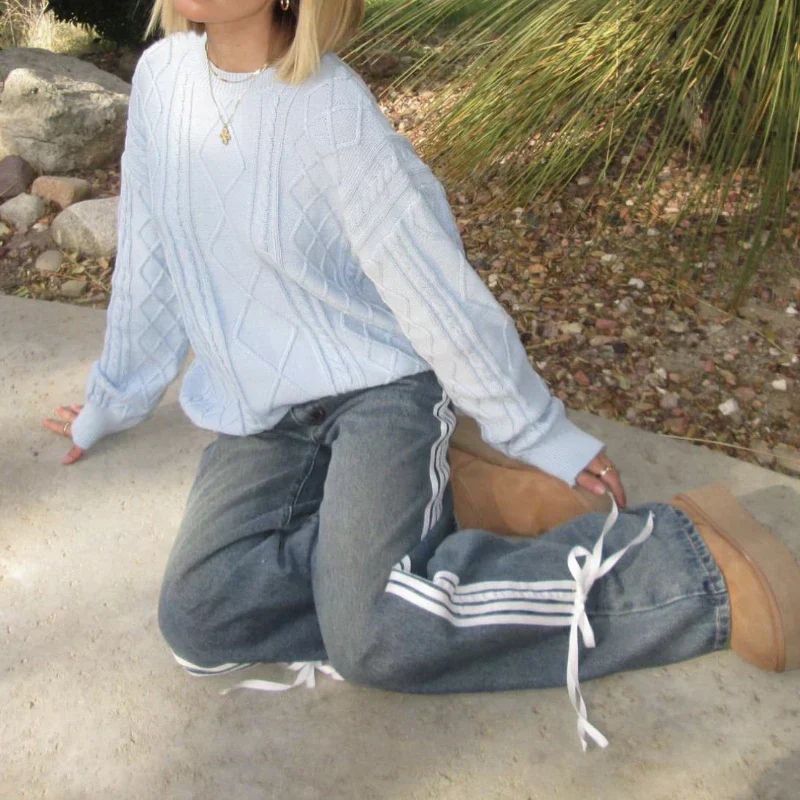 Baggy Efterårsjeans med Striber og Snører