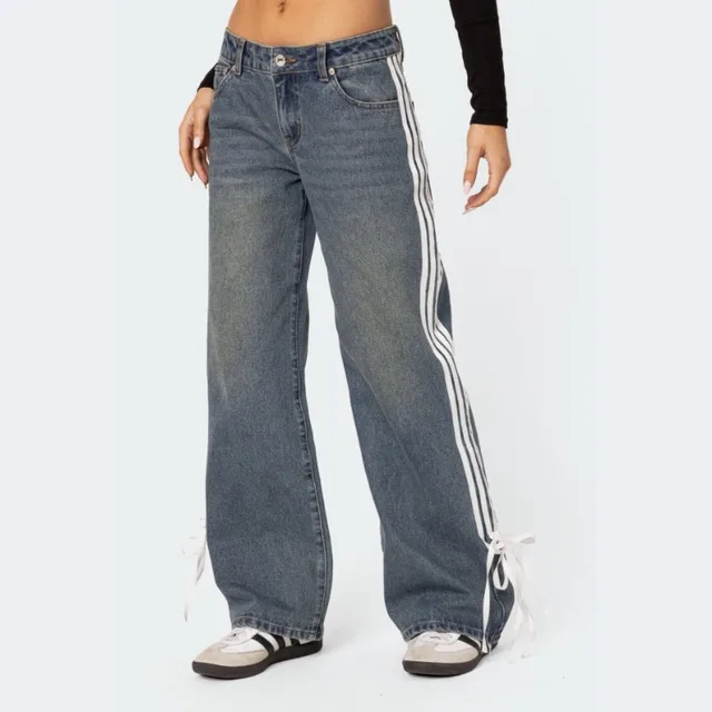 Baggy Efterårsjeans med Striber og Snører