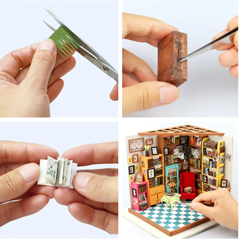 Miniature Hjem Kit - Byg Dit Eget Studie med Detaljerede Møbler og Hylder
