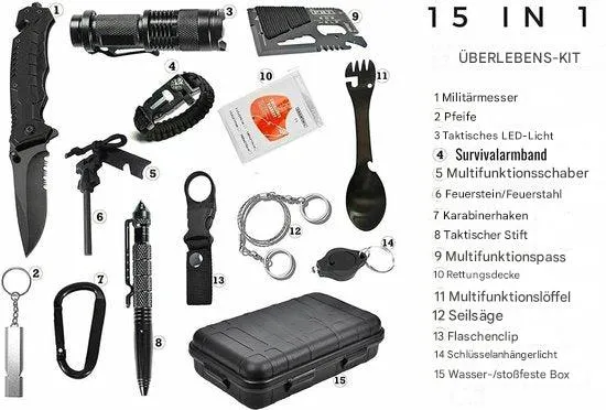 Nødkit 15-i-1 til overlevelse