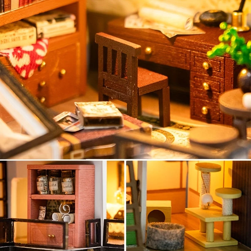 3D Miniature Villa Puslespil Sæt – Gør Det Selv med LED Belysning og Detaljerede Interiører