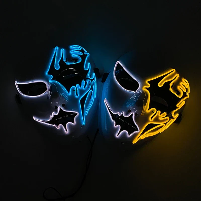 Neon LED Ansigt Maske, håndmalet, fuld dækning med blinkende tilstande, PVC + EL