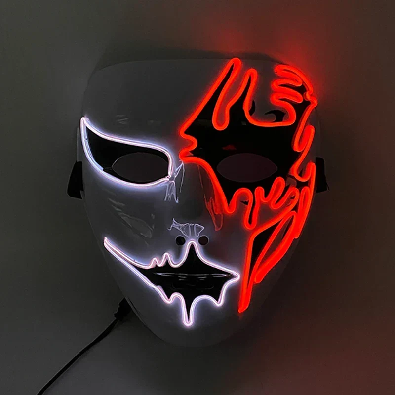 Neon LED Ansigt Maske, håndmalet, fuld dækning med blinkende tilstande, PVC + EL