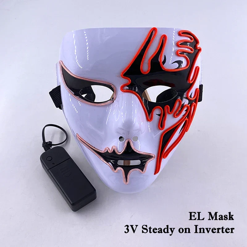 Neon LED Ansigt Maske, håndmalet, fuld dækning med blinkende tilstande, PVC + EL