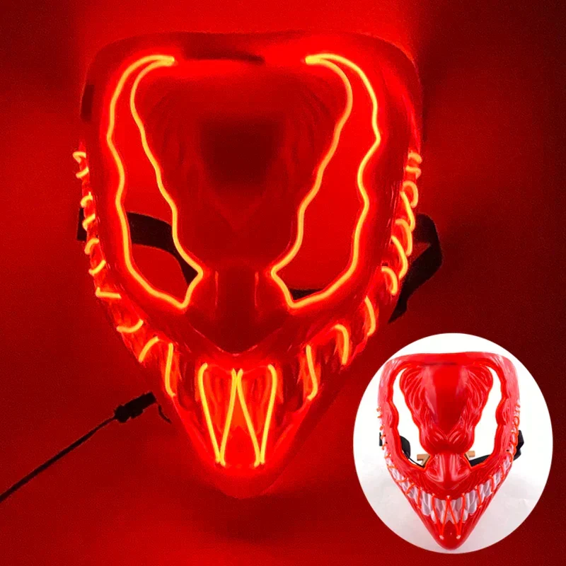 Neon LED Ansigt Maske, håndmalet, fuld dækning med blinkende tilstande, PVC + EL